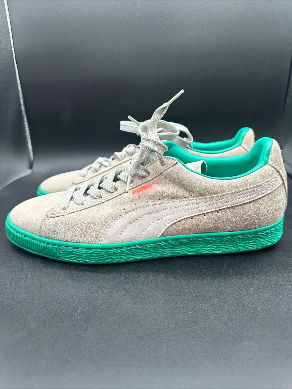 Puma Suede Classic + LFS Low Top Sneakers Grey Fluo Teal Men's Sz 11